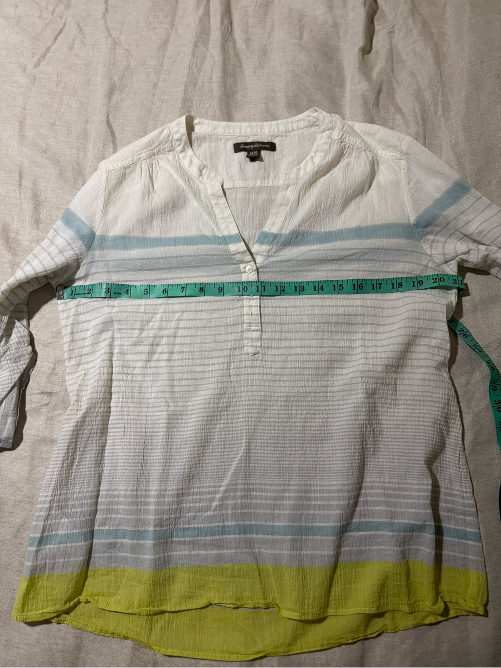 Tommy Bahama Women’s Gauze Tunic Blouse White Blue Lime Green Size M - Picture 10 of 11